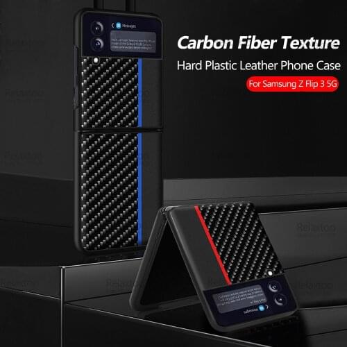 Carbon Fiber Texture Leather Case For Samsung Galaxy Z Flip3 5G Phone Protection Cover Hard Plastic Shell ZFlip3 Z Flip 3 Fundas