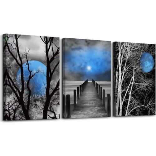 Black And White Tree Moon Landscape Canvas Wall Art Indoor Decoration