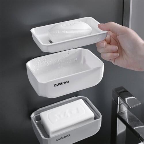 Home Bathroom Double Drain Soap Box Sucker Wall Mount Shelf Toilet Plastic Soap Shelf drain soap holder modern bathroom Shelf