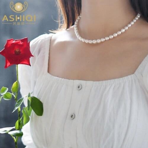 ASHIQI Natural Freshwater Pearl Choker Necklace for Women with 925 Silver Clasp wedding Jewelry