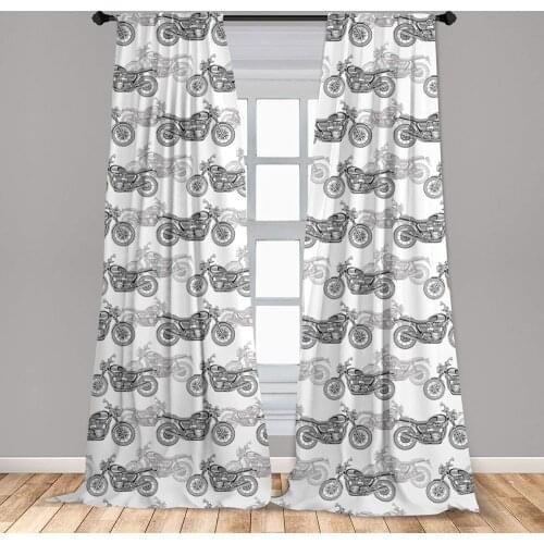 Motorcycle Curtain for Kids Room Realistic Grayscaleof Classic Motorcycles with Many Details Lightweight Window Drapes