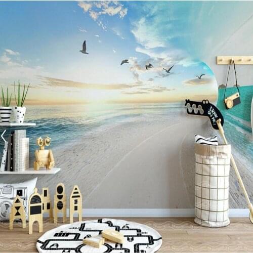 European Style Sea Beach Sunshine Blue Sky Photo Wall Mural for Living Room Home Wall Art Decor Custom Any Size 3D Custom Murals