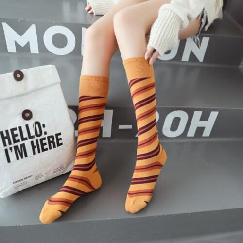 New Arrive Spring Cotton Stripe Youth Woman Ins Street Fashion Brand Harajuku Ease Match High Quality Knee Highs Tube Socks