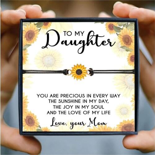 Sunflower Adjustable Bracelets & Bangles for Women Fashion Rope Charm Bracelet Gift to Daughter Birthday Jewelry