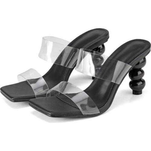 Transparent High Heels Women Square Toe Sandals Summer Shoes Woman Clear High Pumps Wedding Jelly Buty Damskie Heels Slippers 42
