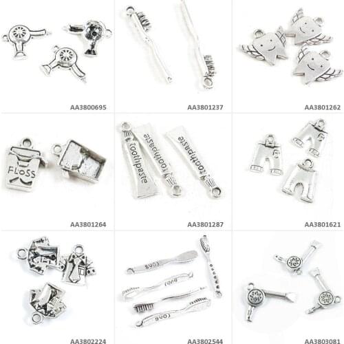 Antique Silver Tone Jewelry Charms Hair Dryer Toothbrush Tooth Brush Shirt Shorts Trousers Toothpaste Floss Craft Making