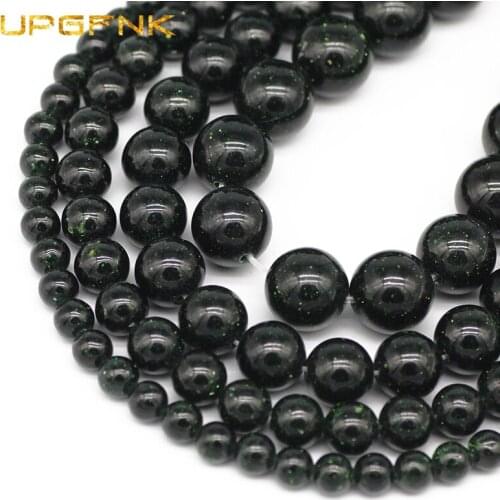 UPGFNK Natural Dark Green Sand stone Beads 4/6/8/10/12MM Round Spacer Loose Beads For Jewelry Making DIY Bracelet Accessories
