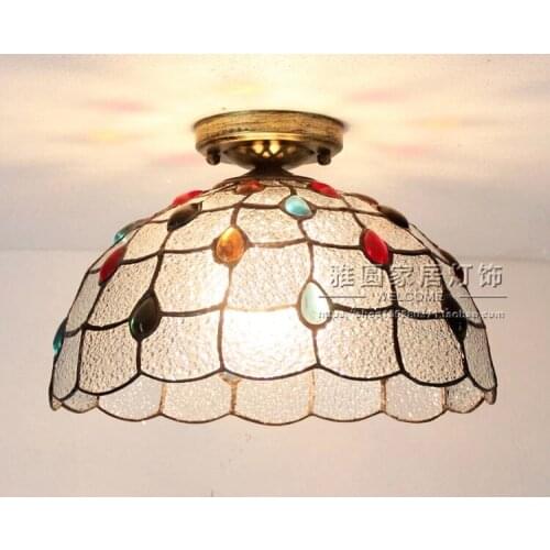 Vintage Retro Mediterranean Ceiling Lamps AC110V-220V Stained Glass Aisle Hotel Restuarant LED Balcony Lamp Lighting