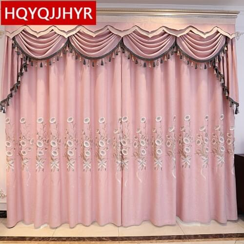 HQYQJJHYR High Quality Pink Pastoral Style Living Room Decoration Curtains Modern Luxury Embroidered Curtains For Bedroom Hotel