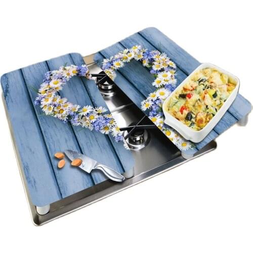 Glass Cooker Protective 2 pcs Glass Cutting Board and Cooker Protection Panel Daisy-Heart Patterned Glass Cooker Protection Panel 30x52 cm