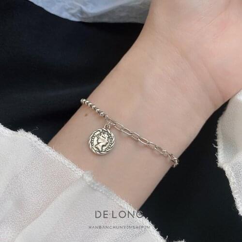 Vintage Eliza White Head Bracelet s925 Sterling Silver Jewelry Chic Korean Female Round Bead Bracelet Jewelry cool punk