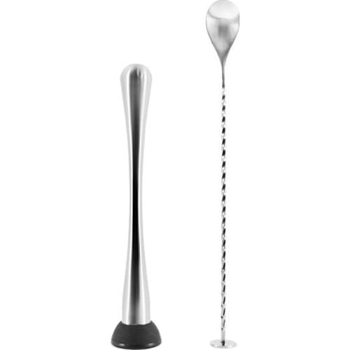 2pcs Ice Muddler Cocktail Stirrer Stainless Steel Long Handle Swizzle Stick Barware Muddler Spoon for Bar