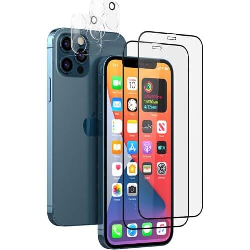 2pcs Tempered Glass with 2Camera Lens Screen Protector for iPhone 12 Pro Full Cover Protective Glass Film iPhone12 Accesspries