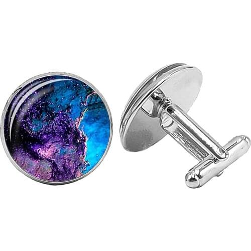 2020 New Universe Galaxy Earth Nine Satellites Glass Cabochon Charm Cufflinks Mens Gift Cufflinks Jewelry