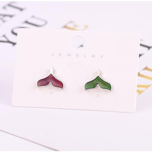 2020 Mermaid Whale Tail Mood Stud Jewelry Mermaid Whale Tail Moon Earring Temperature Control Color Change Feeling Emotional