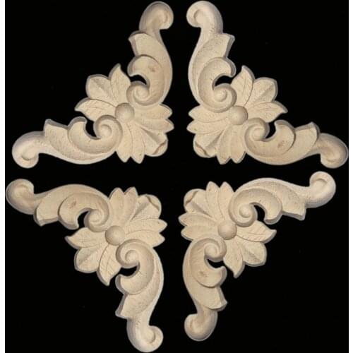 4PCS Wood Carved Corner Onlay Applique Frame Vintage Unpainted For Home Furniture Wall Cabinet Door Decor Crafts 4/6CM 8CM 10CM