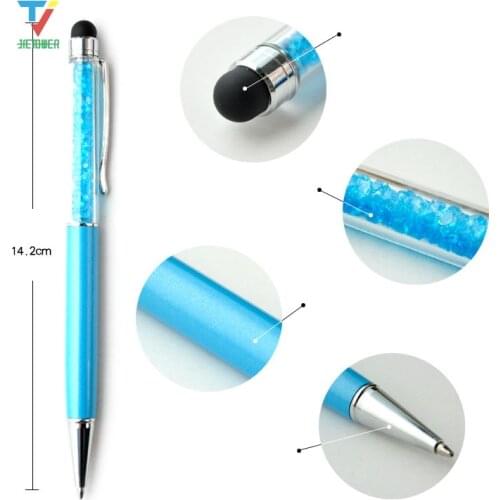 500pcs 2 in 1 Stylus Touch pen Luxury Diamond Capacitve screen touch pens ball point pen for iphone 6 7 8 x samsung tablet pc