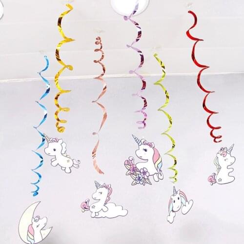 6pcs/pack Unicorn Birthday Party Decorations Kids Unicorn Party Supplies Spiral Party Children Cartoon Unicorn Party Ornaments