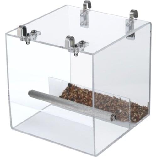 Acrylic Bird Feeder Hanging Seed Tray Box Parrot Perch Stand Cage Feeding