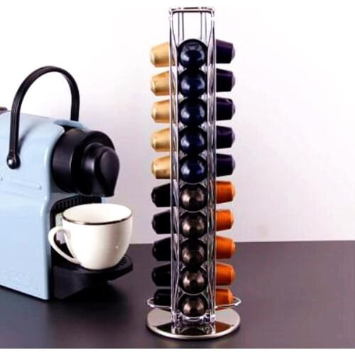 Black/Silver Coffee Capsules Dispensing Tower Stand Fits For 40 Nespresso Capsules Storage Pod Optional Transfer Kitchen Shelves