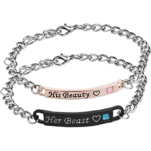 Her beast his beauty Letter Bracelet Fashion Chain Bracelet Lovers Jewelry Gift 12pairs/lot