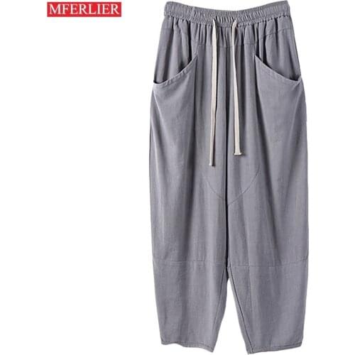 Autumn Summer pants men 5XL 6XL 7XL 8XL Waist 140cm Plus size linen large size trousers men 4 colors