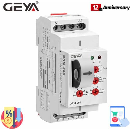 GEYA GRI8-06 AC DC Current Sensor Relay 2NO2NC 8A Current Monitoring Relay 24V-240V Wide Range Operating Voltage