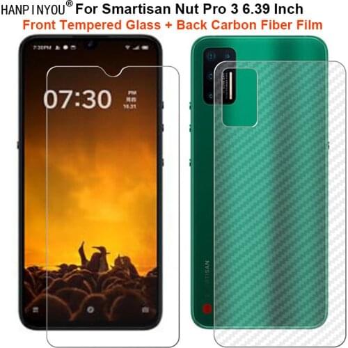For Smartisan Nut Pro 3 Pro3 6.39" 1 Set = Soft Back Carbon Fiber Film + Ultra Thin Tempered Glass Front Screen Protector Guard