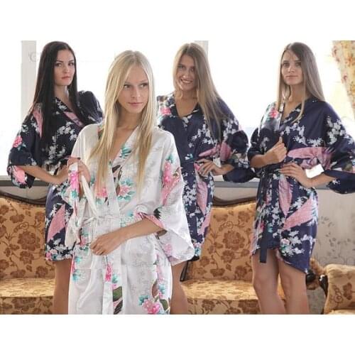 Elegant wedding Floral kiminos Bride Bridesmaid birthday satin silk pajamas robes flower girl Dressing Gowns party favors