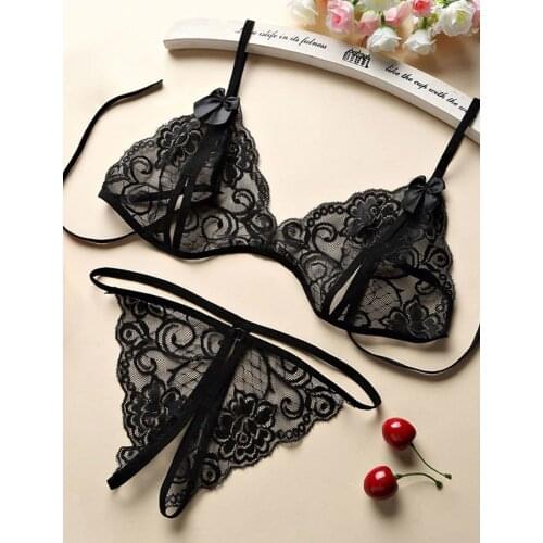 Fantasy Lingerie Lace Black Sexy Underwear Women Black Bra Panties Set