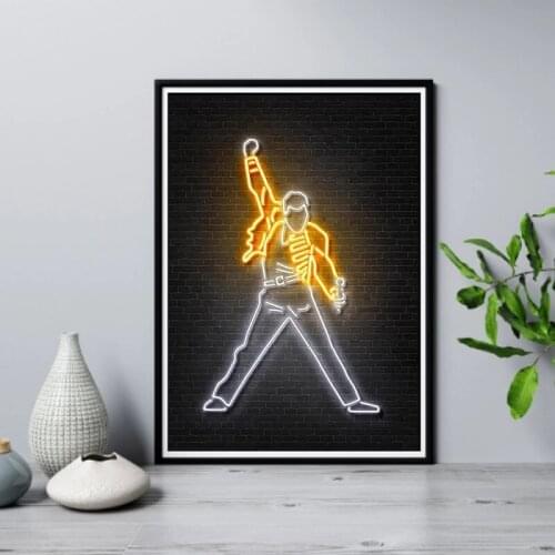 Freddy Mercury Neon Art Posters and Prints Music Queen Band Canvas Painting Modern Decoration Picture for Interior Wall Decor