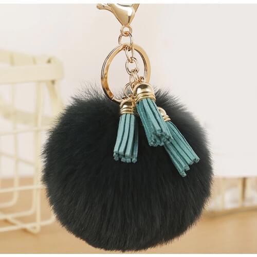 Faux Fur Ball Leather Tassel Key Chain Women Pompom Car Key Ring Fashion Handbag Backpack Hairball Pendant Keychain Accessories