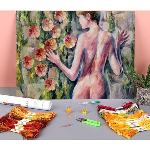 Oil Painting Style Printed Fabric 11CT Cross Stitch Set DIY Embroidery DMC Threads Sewing Hobby Craft Handmade Counted Jewelry