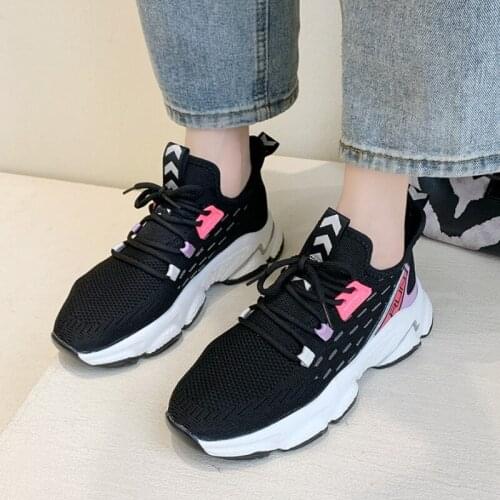 Lucyever Breathable Mesh Vulcanize Shoes Women 2021 Mix Color Lace-up Platform Sneakers Woman Comfortable Soft Running Shoes