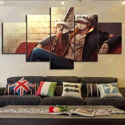 Modular Posters Modern HD Printed 5 Panel Anime One Piece Trafalgar Law Wall Art Canvas Pictures Paintings Home Decor Framework