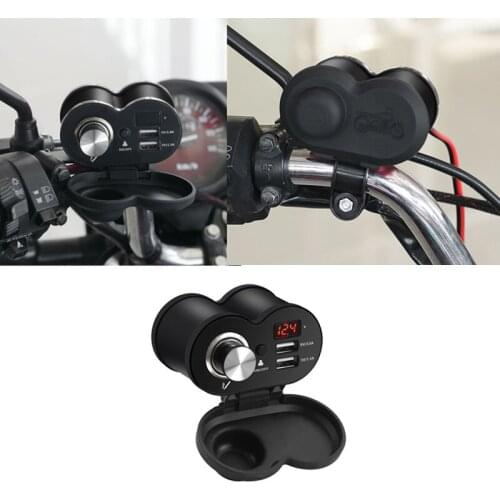 Motorcycle Cigarette Lighter With Switch Cigarette Butt Dual USB Charger With Voltmeter Time Display Auto Multi-function Charger