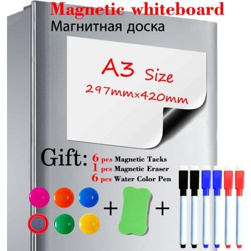 A3 Size Soft Magnetic Whiteboard Fridge Sticker Dry Erase White Board Kitchen Office Message Board Gift 6 Pen 1 Eraser 6 Tacks