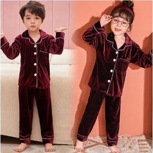 New Autum Winter Children Pajamas Sets Thick Velt Clothes for Girls Boys Golden Velvet Kid Wear Baby Sleepwear Suits Homewear