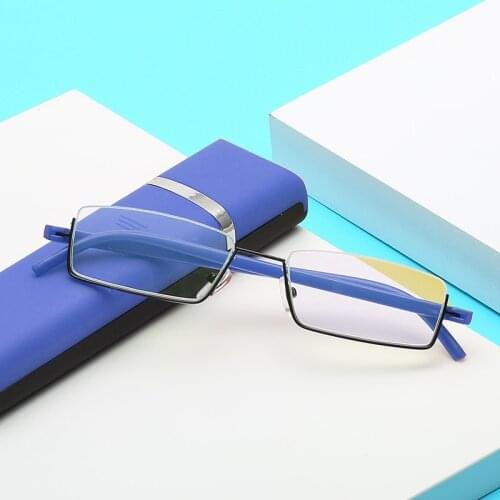 Reading Glasses TR90 Stainless Steel Half Frame Anti-Reflective Unisex Women Men Optical Mirror Presbyopia Eyewear Case