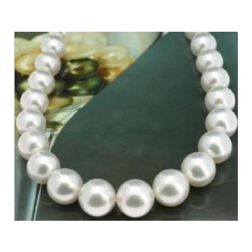 Free shipping Noble jewelry 12-13MM SOUTH SEAS white PEARL NECKLACE 17INCH