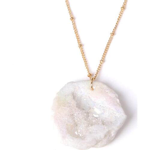 Natural agates druzy crystal geode Minerals pendant necklace shiny healing energy necklace jewelry wholesale party women wedding