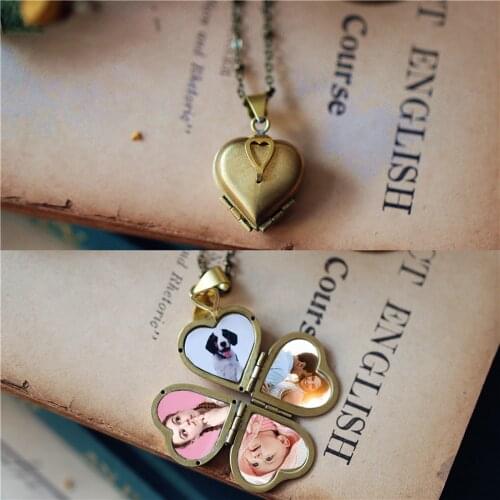 Personalized Four Leaf 4 Leaves Clover Pendant Necklace Customized Photo Box Girls Lover Fashion Jewelry Charm Women Accessories