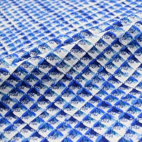 Sapphire blue classic plaid tweed fabric for coat dress bazin riche telas por metro tissu tissus tecidos para costura vestidos