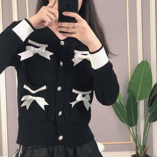 Sweater knitted cardigan women spring/summer 2021Fashion new Korean short sweater bow coat