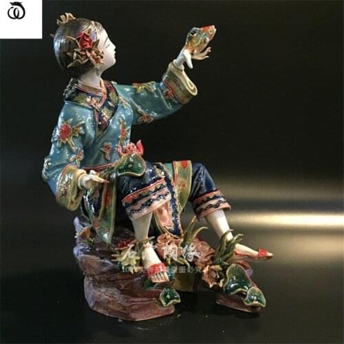 WU CHEN LONG Chinese Style Ancient Classical Beautiful Women Statue Lady Art Sculpture Ceramic Craft Home Decorations R7038