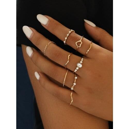 Yobest Bohemian Vintage Gold Crescent Geometric Joint Ring Set for Women Crystal Personality Design Ring Set Party Jewelry Gift