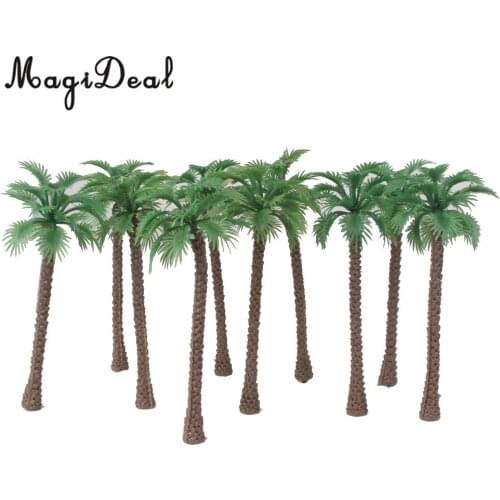 10Pcs Green Plastic Model Trees Artificial Palm Trees Rainforest Beach Sea Scenery Layout Landscape Toys for Children 1:65 14cm
