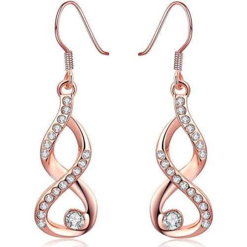 ZEMIOR Rose Gold Drop Earrings For Women Full Czech Drill Earring 8 Shape Romantic Birthday Fashion Jewelry Gift Give Friend