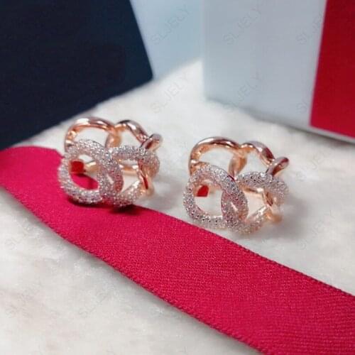 SLJELY High Quality 925 Sterling Silver Rose Gold Color Pink Chains Hoop Earrings Pave Cubic Zirconia Women Luxury Party Jewelry