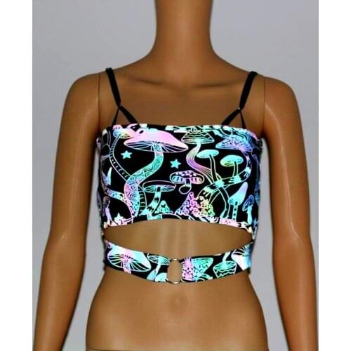 High quality women colorful reflective tank top INS sexy mushroom reflect light camisole crop tops vest clothing haut femme